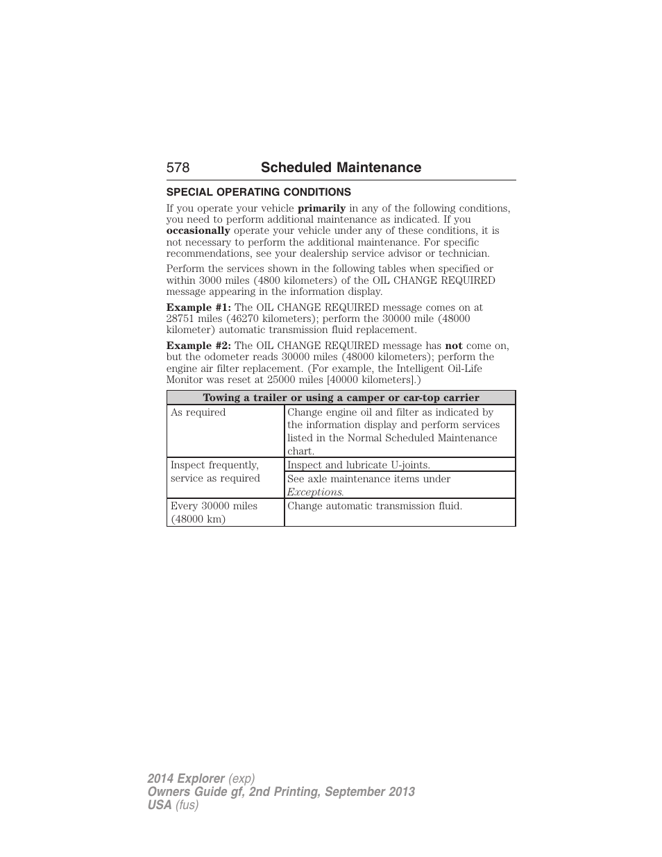 Special operating conditions, 578 scheduled maintenance | FORD 2014 Explorer v.2 User Manual | Page 580 / 593