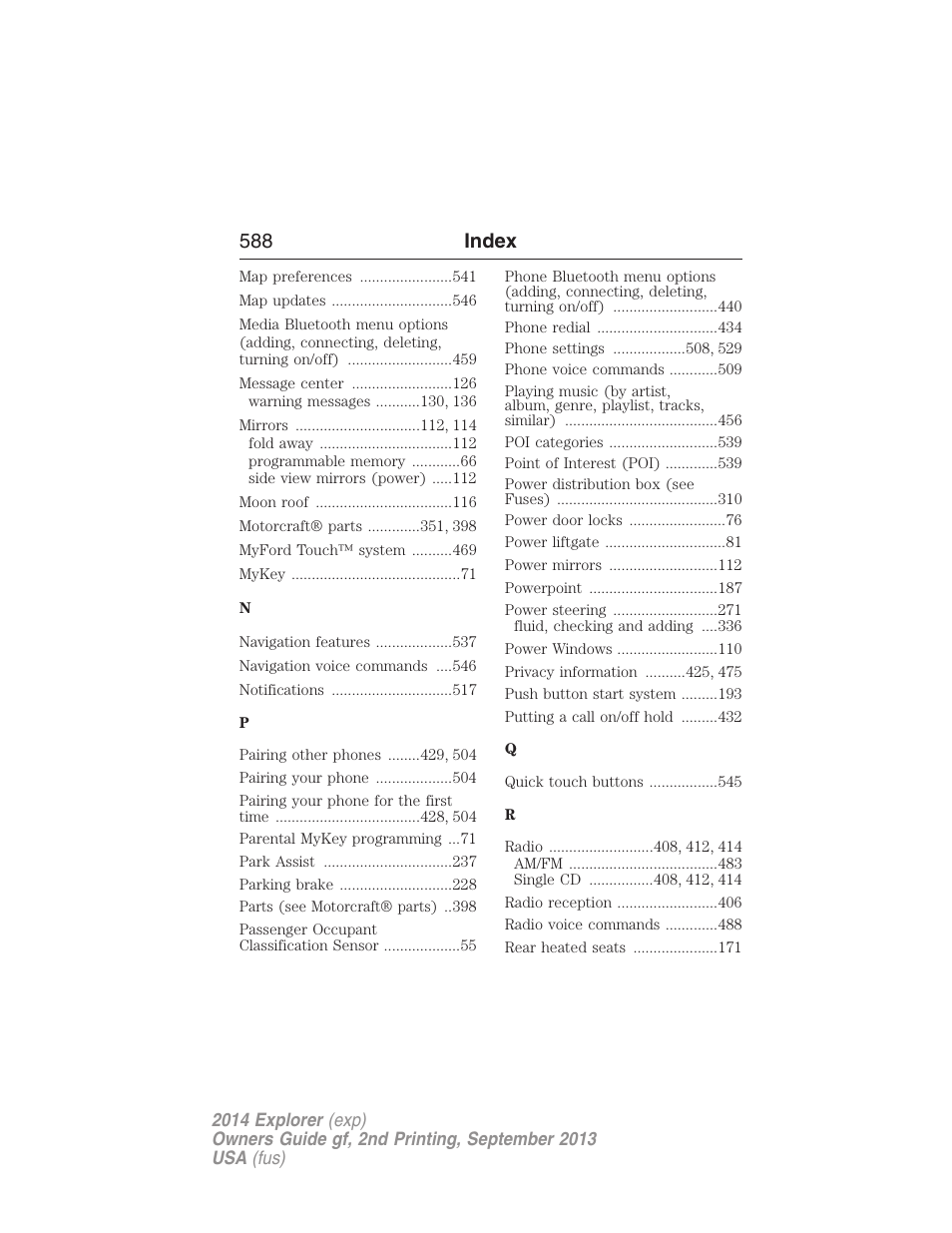 588 index | FORD 2014 Explorer v.2 User Manual | Page 590 / 593