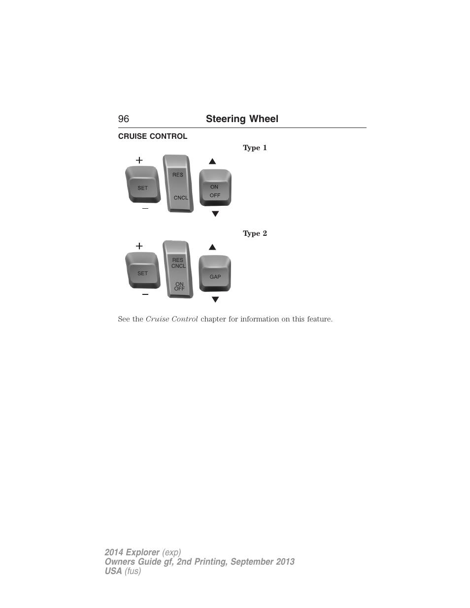 Cruise control, 96 steering wheel | FORD 2014 Explorer v.2 User Manual | Page 98 / 593