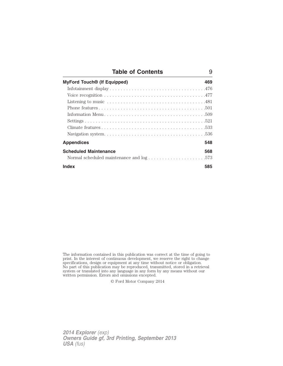 Table of contents 9 | FORD 2014 Explorer v.3 User Manual | Page 10 / 593