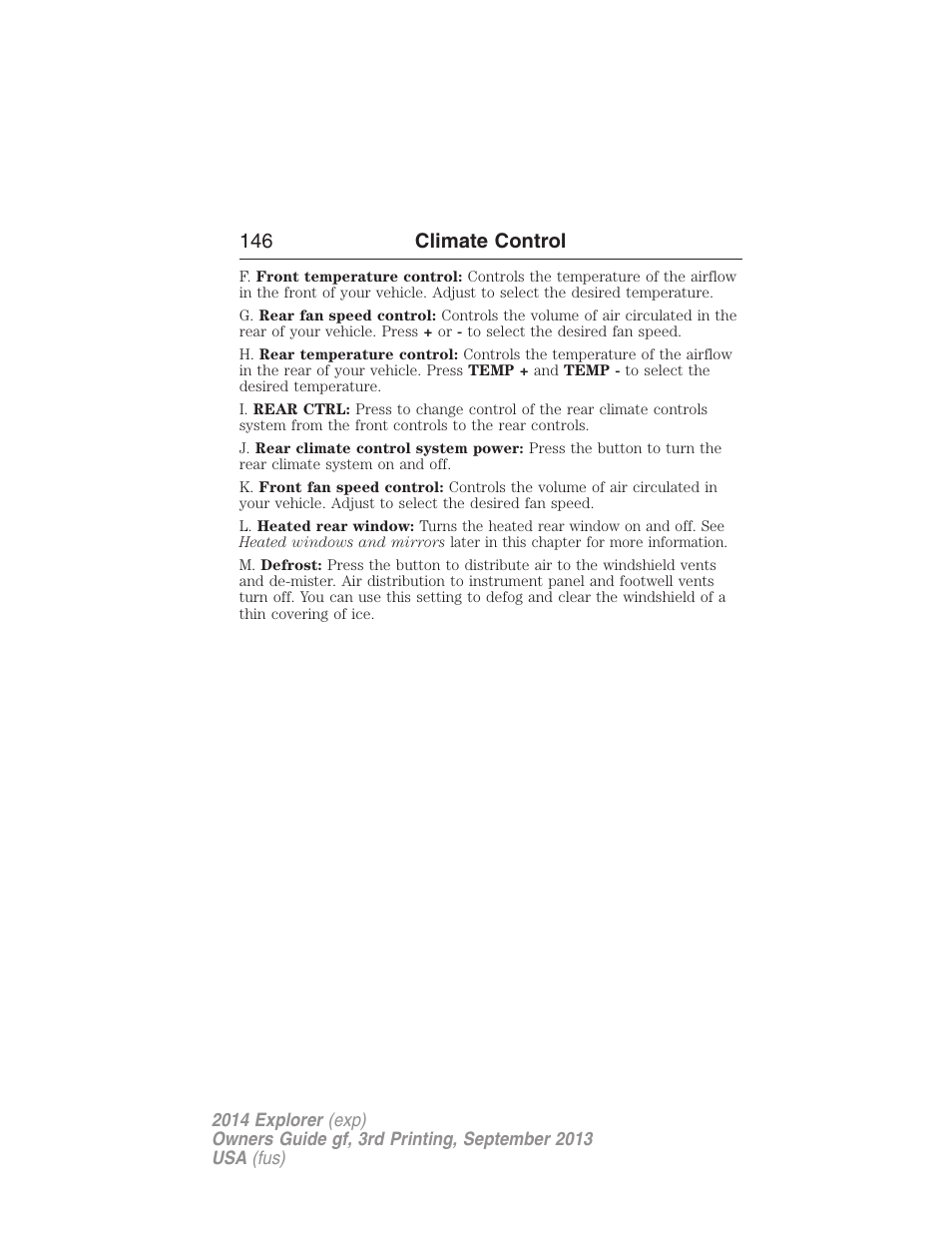 146 climate control | FORD 2014 Explorer v.3 User Manual | Page 147 / 593