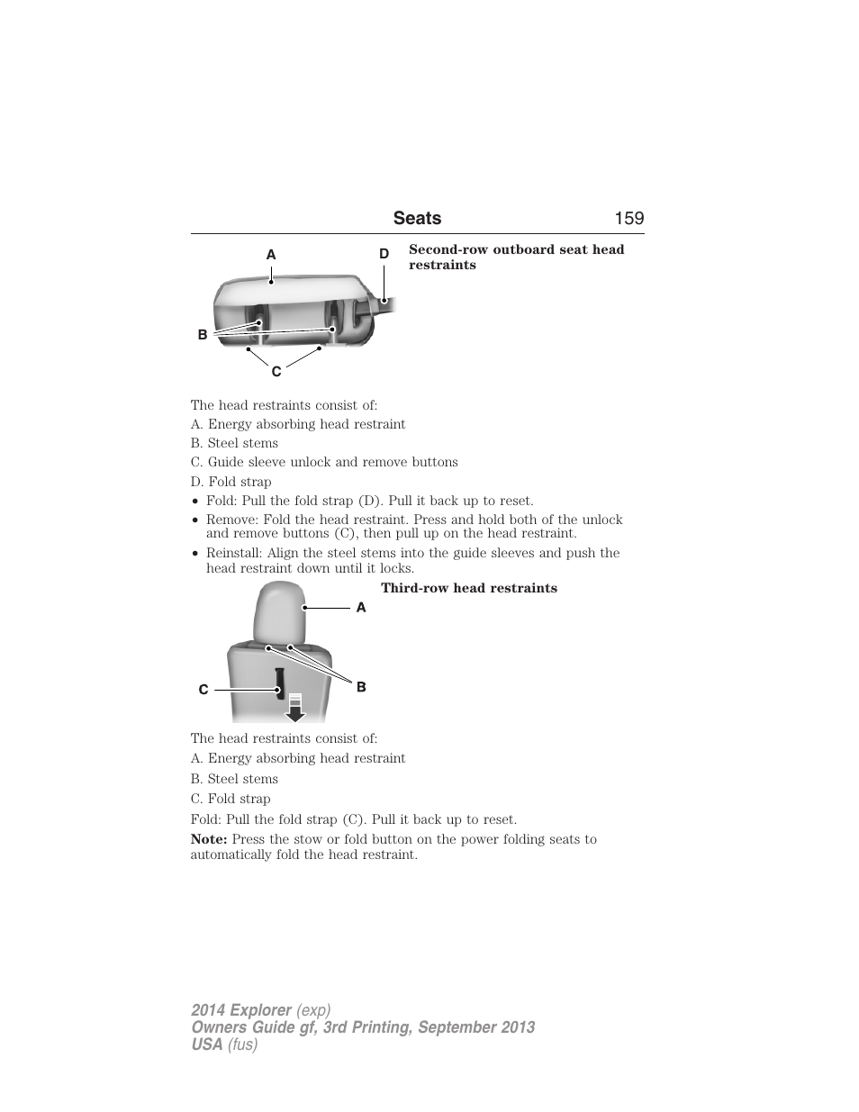 Seats 159 | FORD 2014 Explorer v.3 User Manual | Page 160 / 593