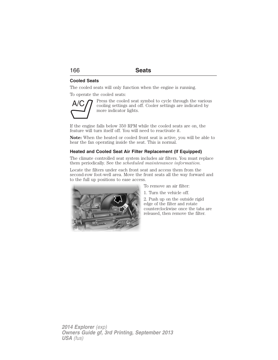 Cooled seats, 166 seats | FORD 2014 Explorer v.3 User Manual | Page 167 / 593