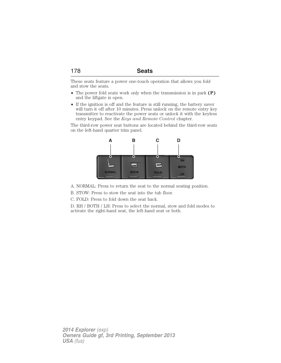 178 seats | FORD 2014 Explorer v.3 User Manual | Page 179 / 593