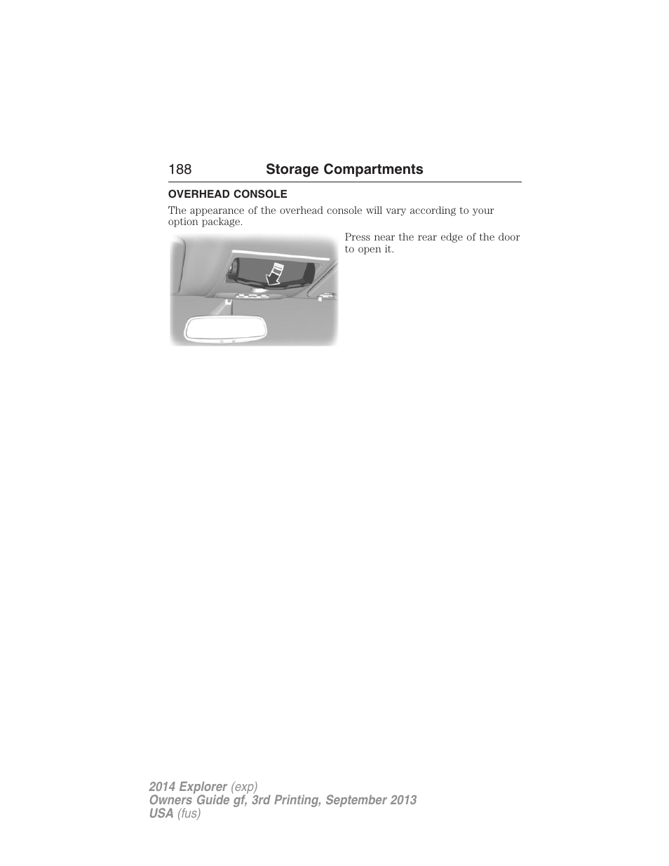 Overhead console | FORD 2014 Explorer v.3 User Manual | Page 189 / 593