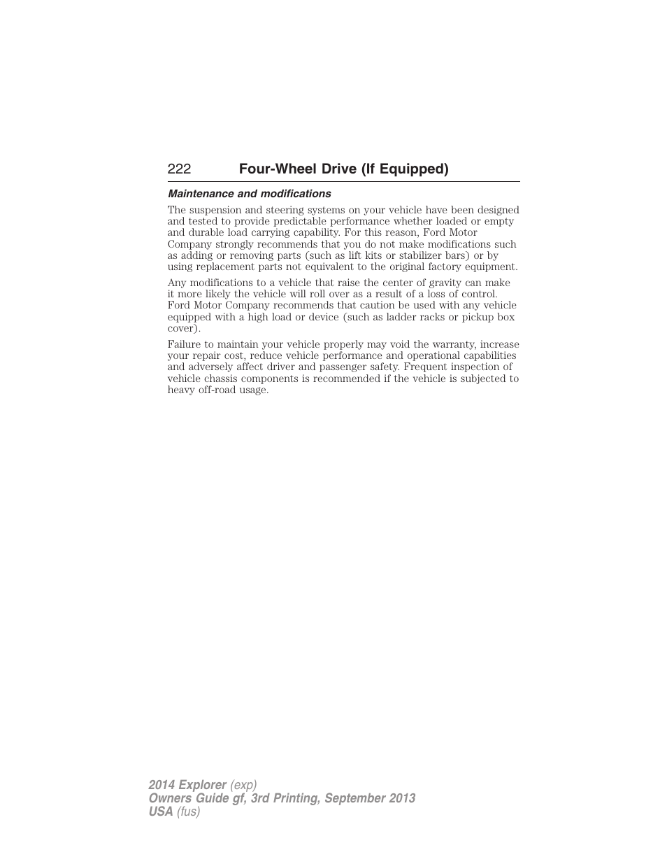 Maintenance and modifications | FORD 2014 Explorer v.3 User Manual | Page 223 / 593