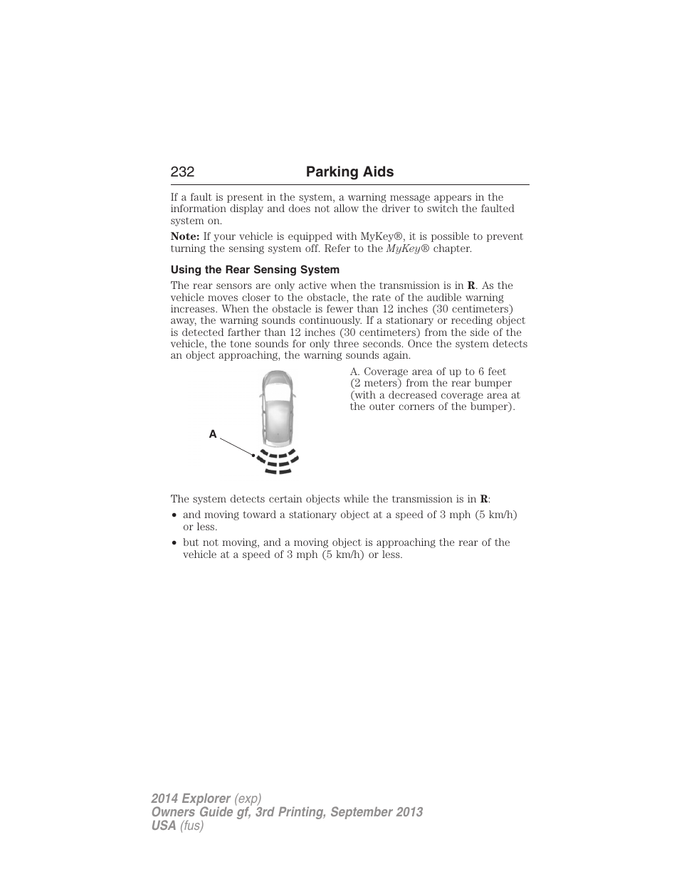 Using the rear sensing system, 232 parking aids | FORD 2014 Explorer v.3 User Manual | Page 233 / 593