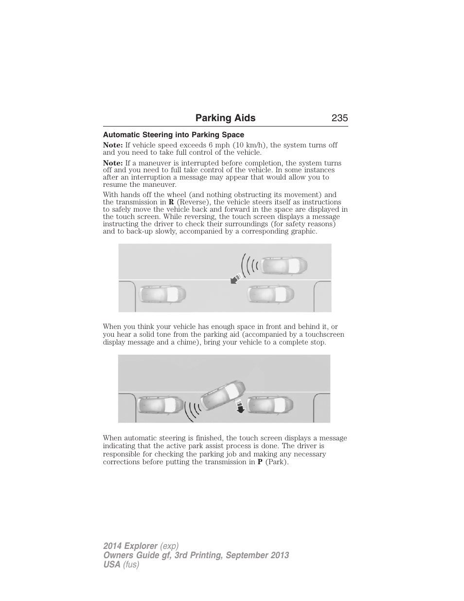 Automatic steering into parking space, Parking aids 235 | FORD 2014 Explorer v.3 User Manual | Page 236 / 593