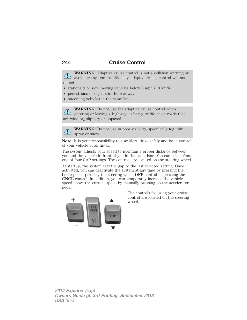 244 cruise control | FORD 2014 Explorer v.3 User Manual | Page 245 / 593