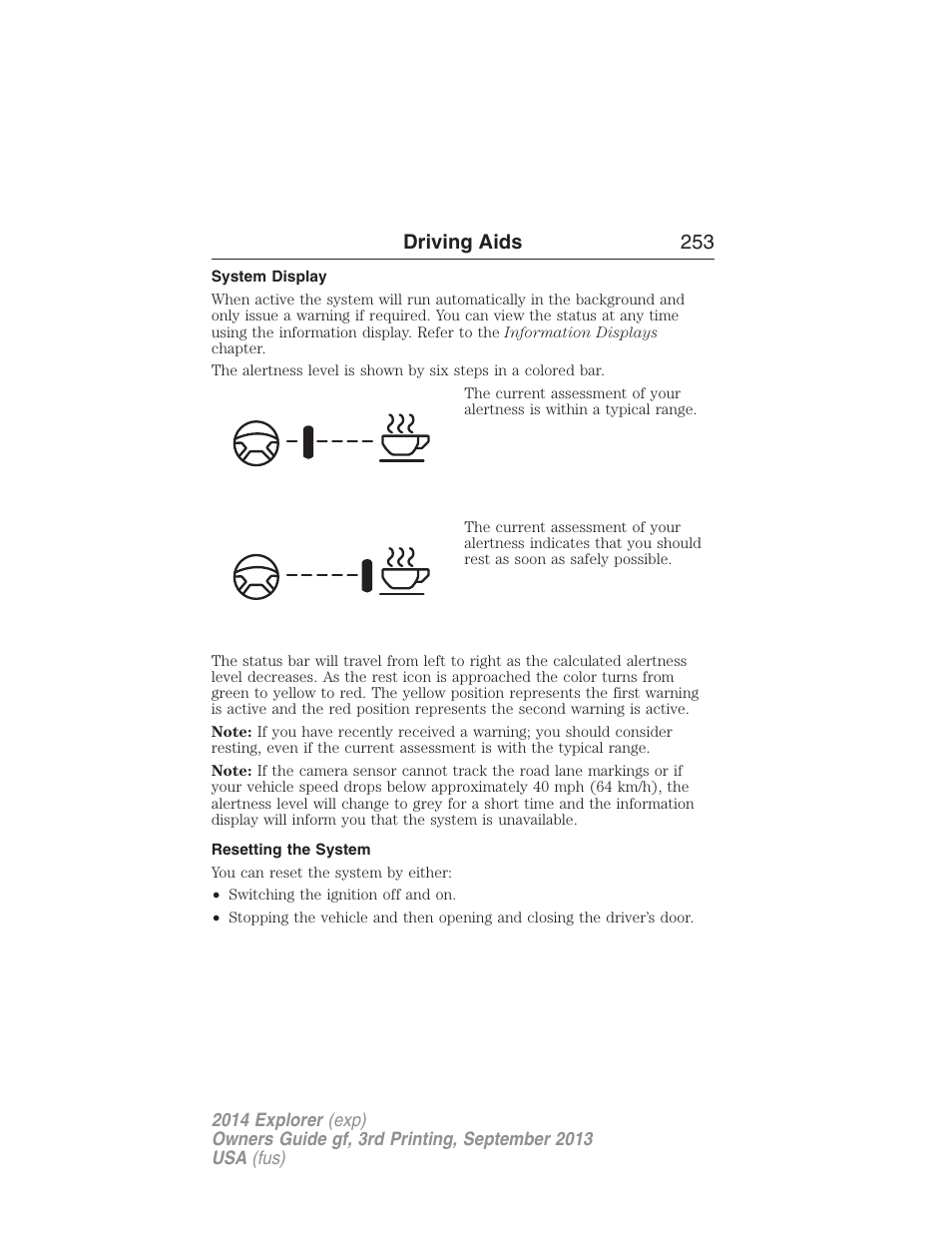 System display, Resetting the system, Driving aids 253 | FORD 2014 Explorer v.3 User Manual | Page 254 / 593