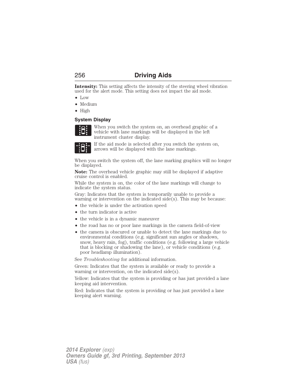 System display, 256 driving aids | FORD 2014 Explorer v.3 User Manual | Page 257 / 593