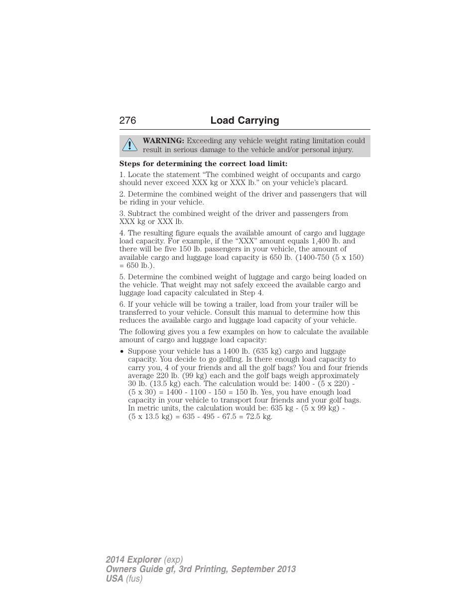 276 load carrying | FORD 2014 Explorer v.3 User Manual | Page 277 / 593
