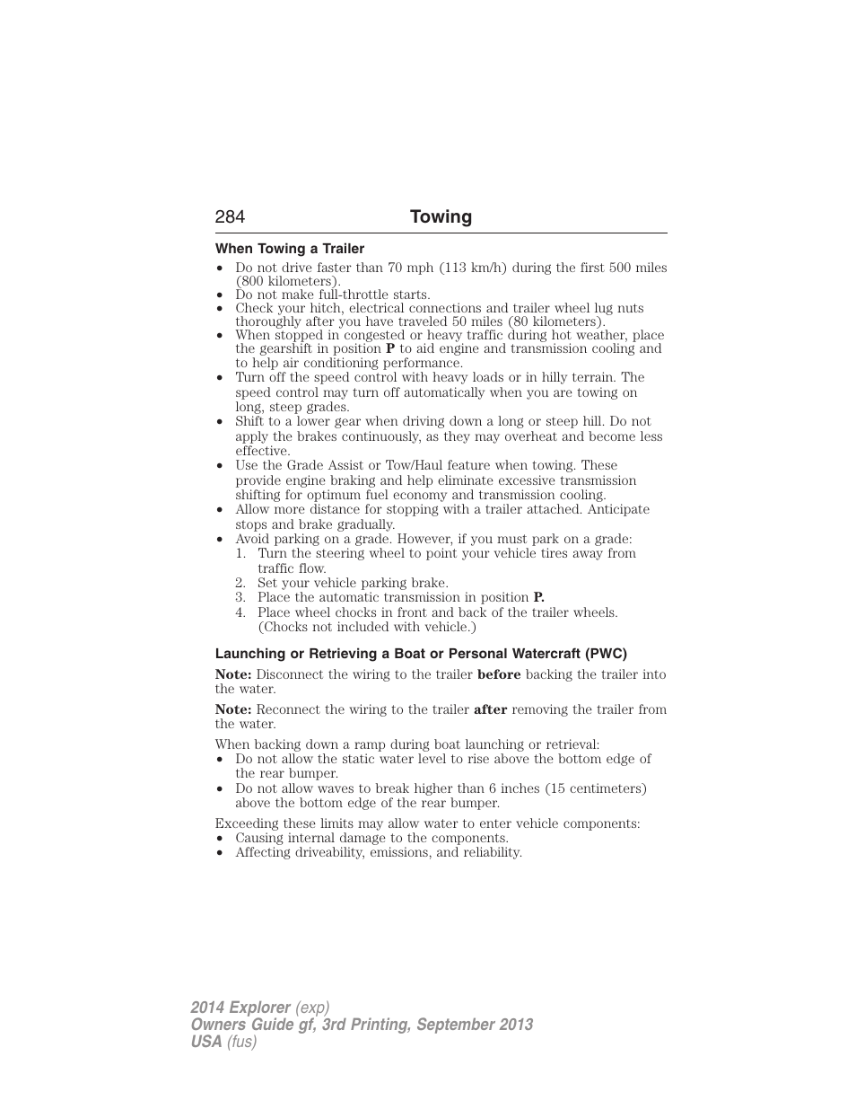 When towing a trailer, 284 towing | FORD 2014 Explorer v.3 User Manual | Page 285 / 593