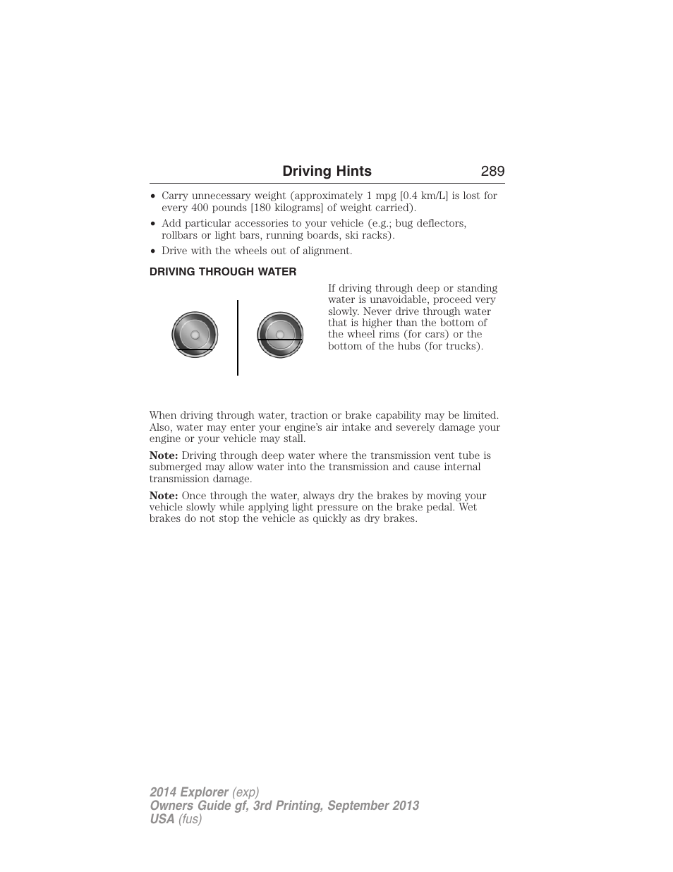 Driving through water, Driving hints 289 | FORD 2014 Explorer v.3 User Manual | Page 290 / 593