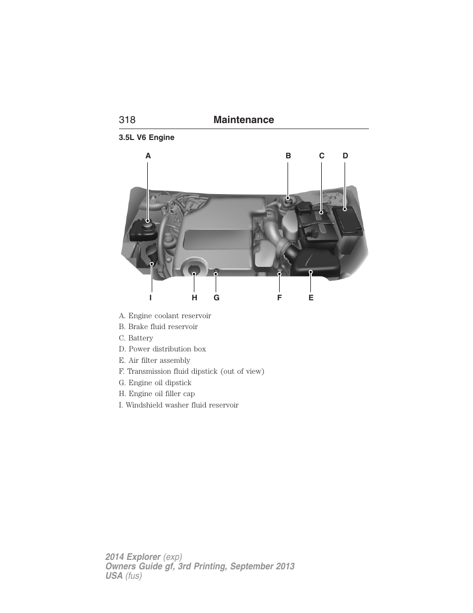 5l v6 engine, 318 maintenance | FORD 2014 Explorer v.3 User Manual | Page 319 / 593