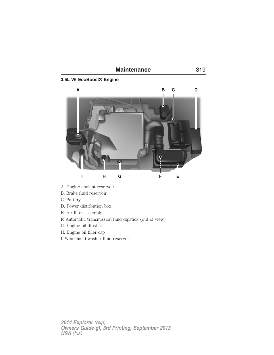 5l v6 ecoboost® engine, Maintenance 319 | FORD 2014 Explorer v.3 User Manual | Page 320 / 593