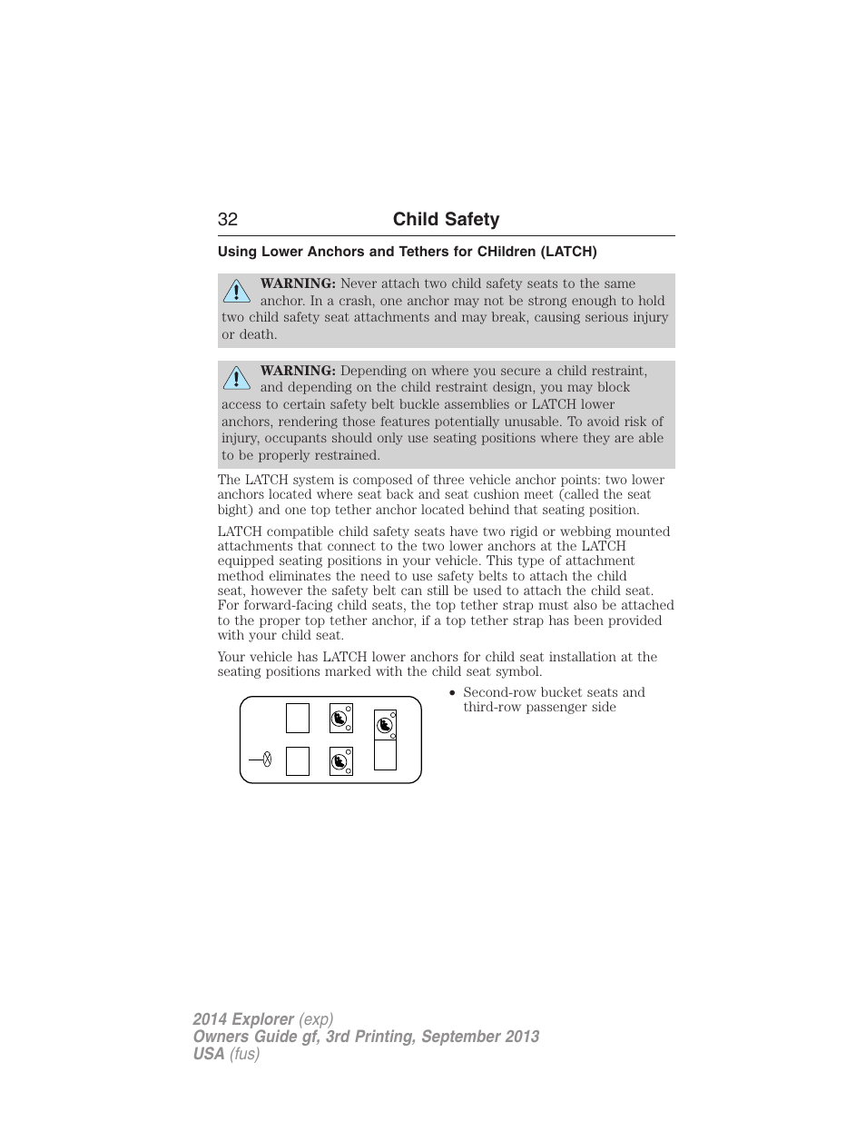 32 child safety | FORD 2014 Explorer v.3 User Manual | Page 33 / 593