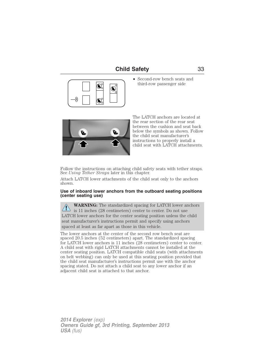 Child safety 33 | FORD 2014 Explorer v.3 User Manual | Page 34 / 593