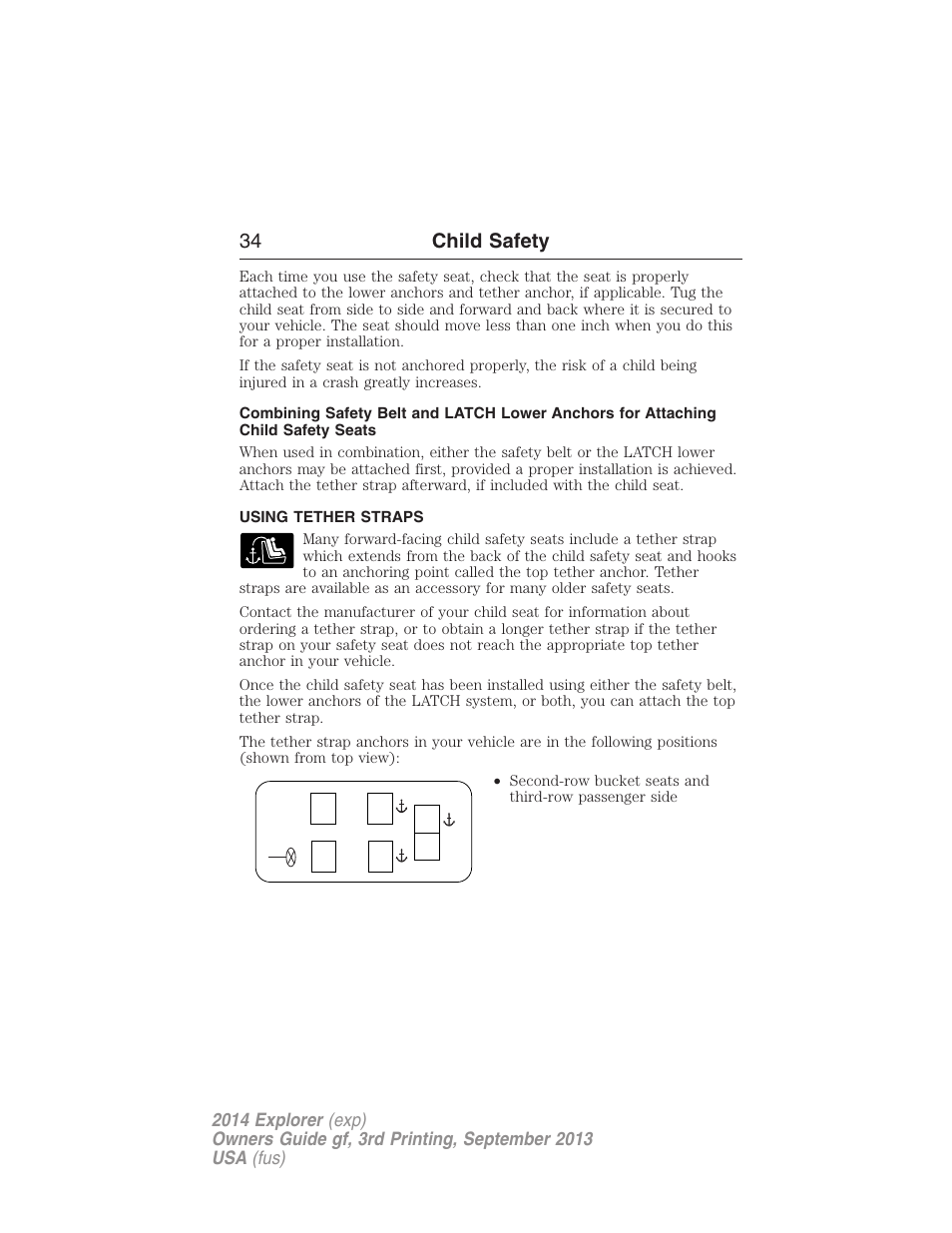 Using tether straps, 34 child safety | FORD 2014 Explorer v.3 User Manual | Page 35 / 593