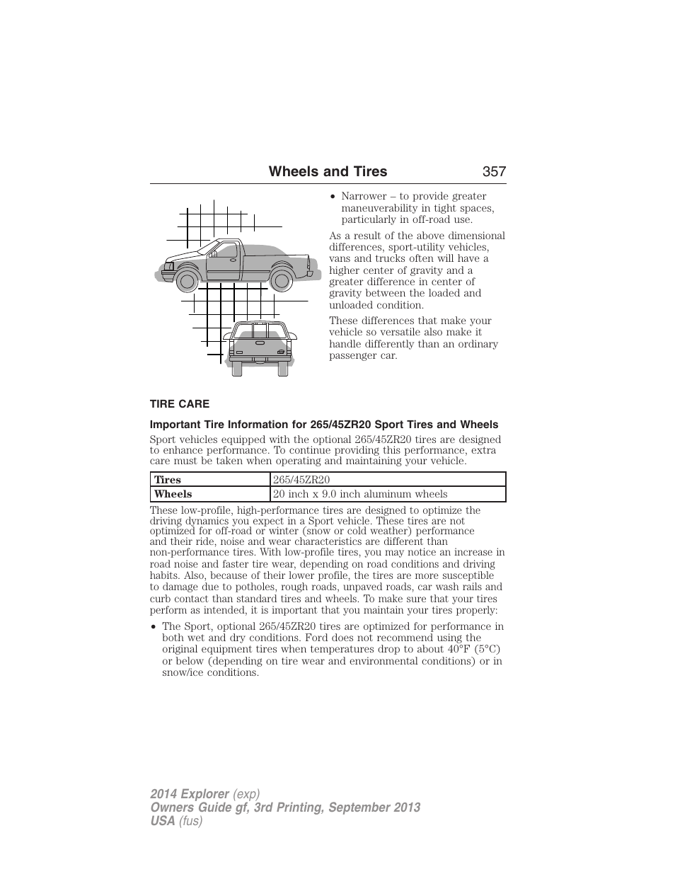 Tire care, Wheels and tires 357 | FORD 2014 Explorer v.3 User Manual | Page 358 / 593