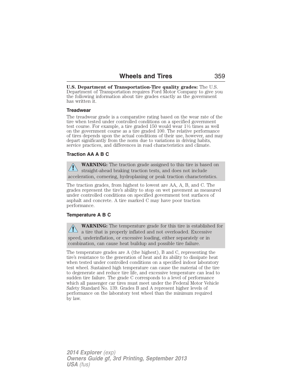Treadwear, Traction aa a b c, Temperature a b c | Wheels and tires 359 | FORD 2014 Explorer v.3 User Manual | Page 360 / 593