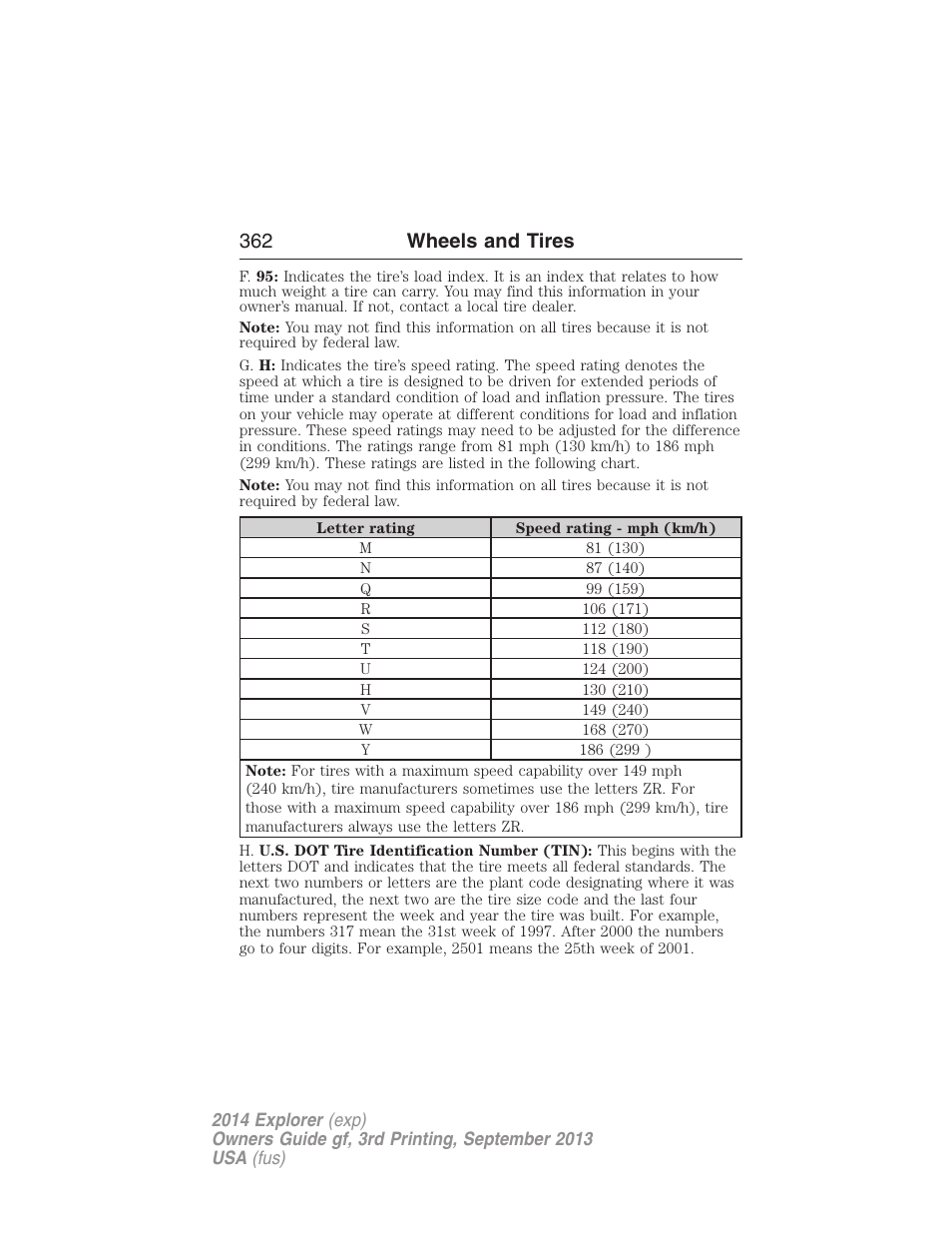 362 wheels and tires | FORD 2014 Explorer v.3 User Manual | Page 363 / 593