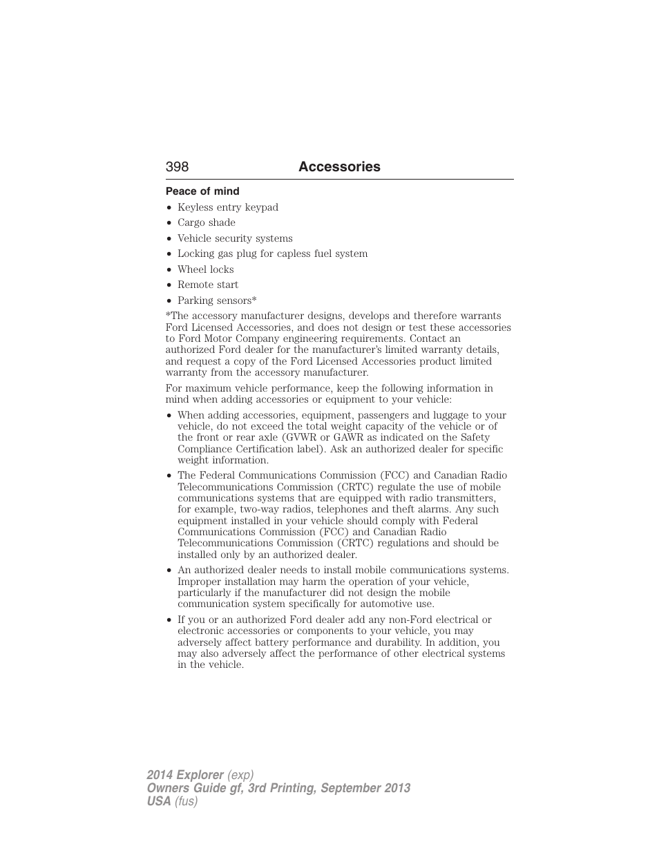 Peace of mind, 398 accessories | FORD 2014 Explorer v.3 User Manual | Page 399 / 593