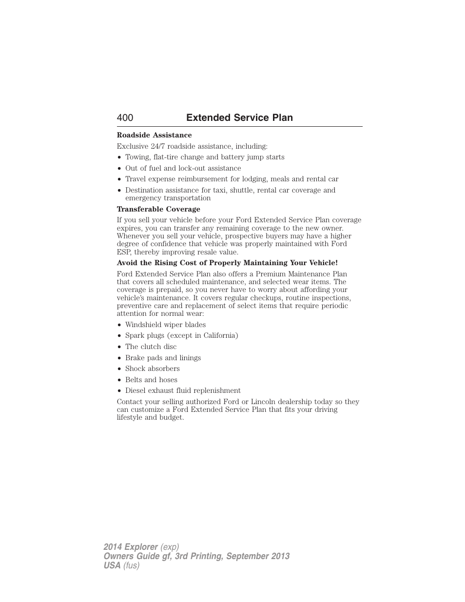 400 extended service plan | FORD 2014 Explorer v.3 User Manual | Page 401 / 593