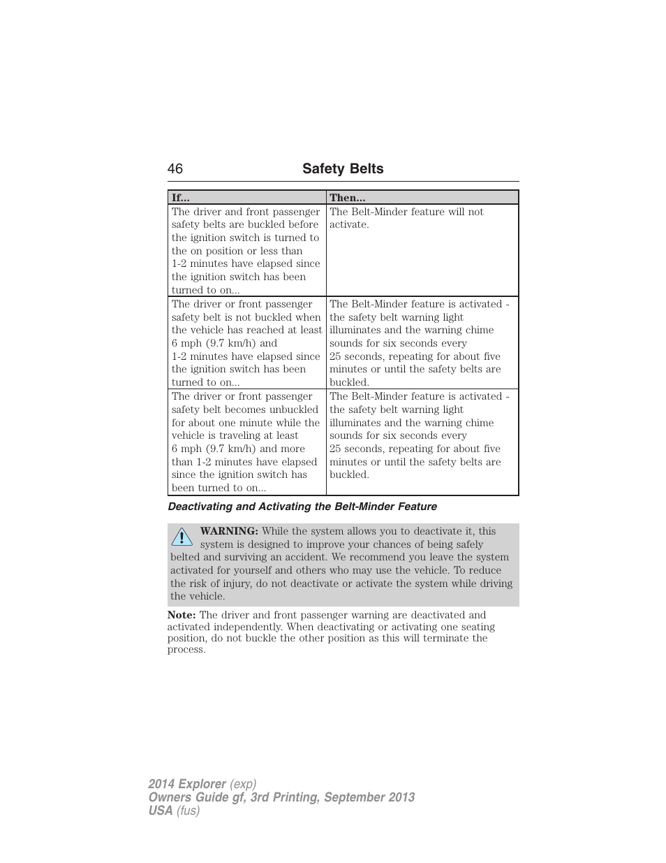 46 safety belts | FORD 2014 Explorer v.3 User Manual | Page 47 / 593