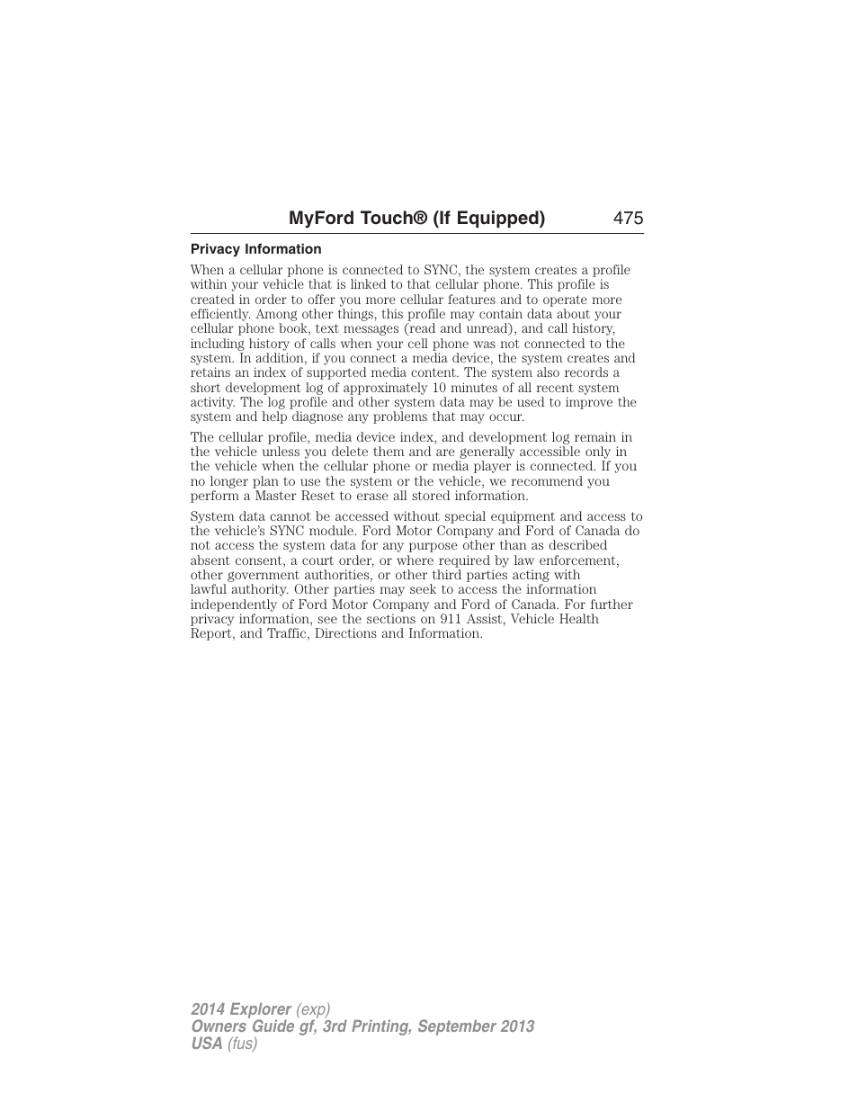 Privacy information | FORD 2014 Explorer v.3 User Manual | Page 476 / 593