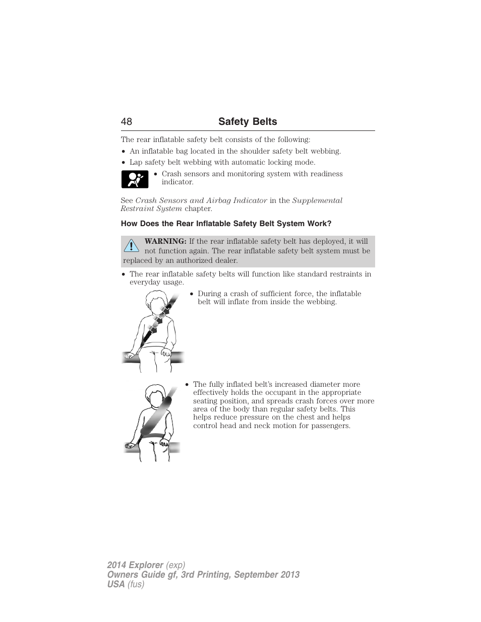 48 safety belts | FORD 2014 Explorer v.3 User Manual | Page 49 / 593