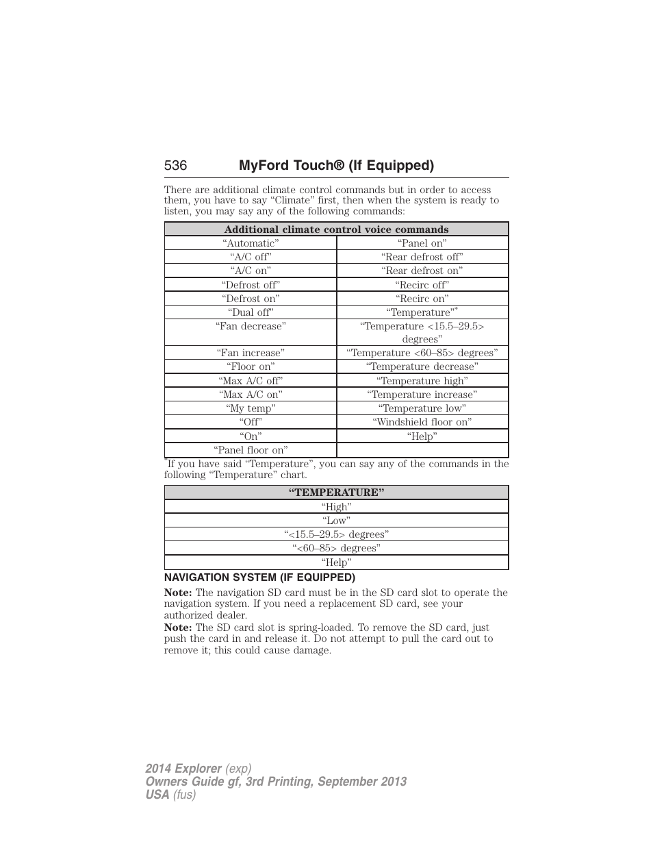 Navigation system (if equipped), Navigation system, 536 myford touch® (if equipped) | FORD 2014 Explorer v.3 User Manual | Page 537 / 593