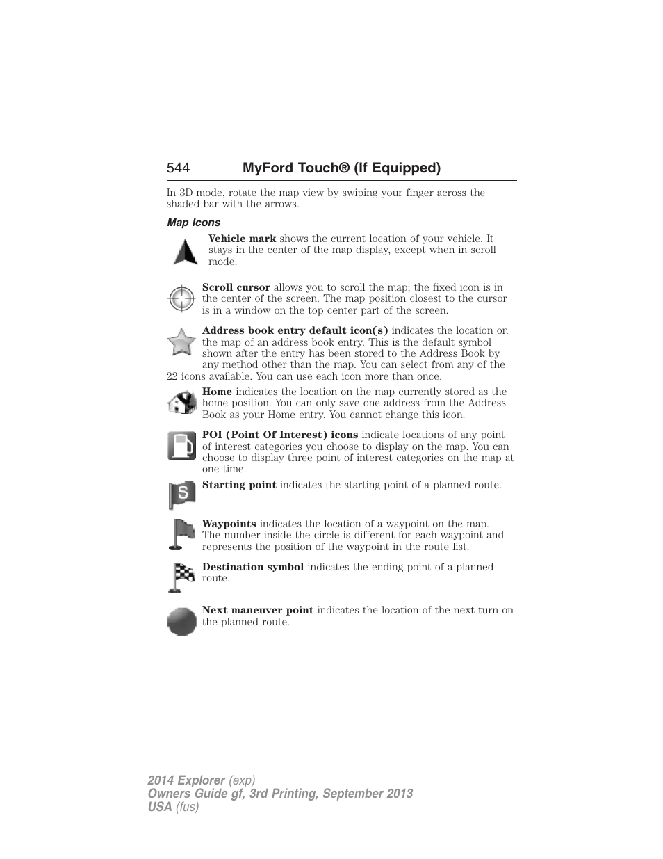 Map icons, 544 myford touch® (if equipped) | FORD 2014 Explorer v.3 User Manual | Page 545 / 593