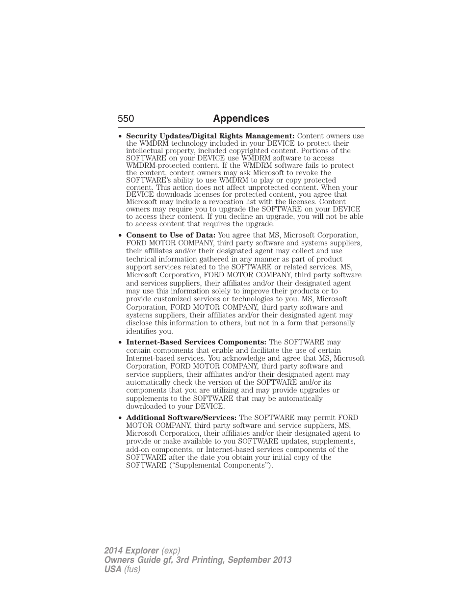 550 appendices | FORD 2014 Explorer v.3 User Manual | Page 551 / 593