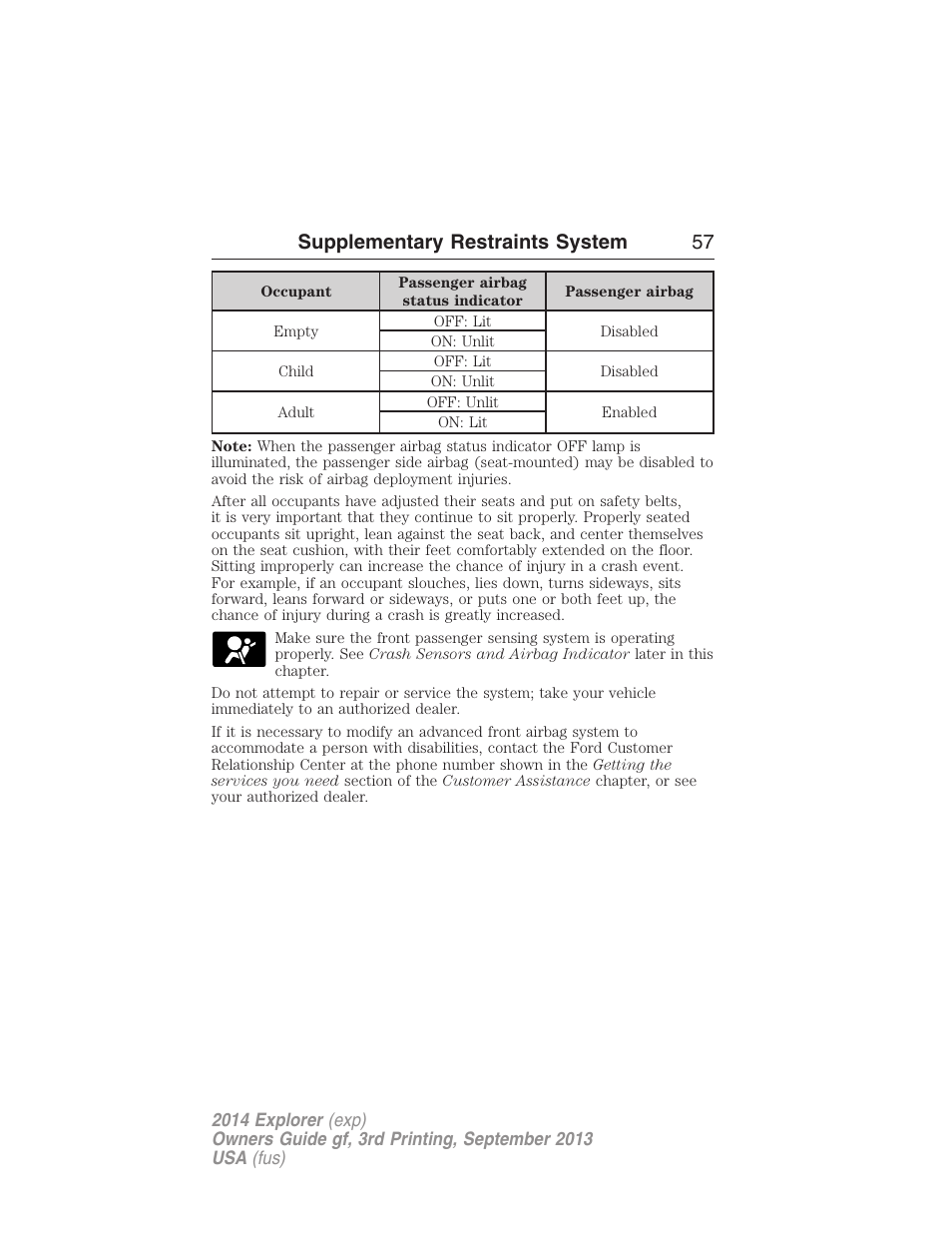 Supplementary restraints system 57 | FORD 2014 Explorer v.3 User Manual | Page 58 / 593