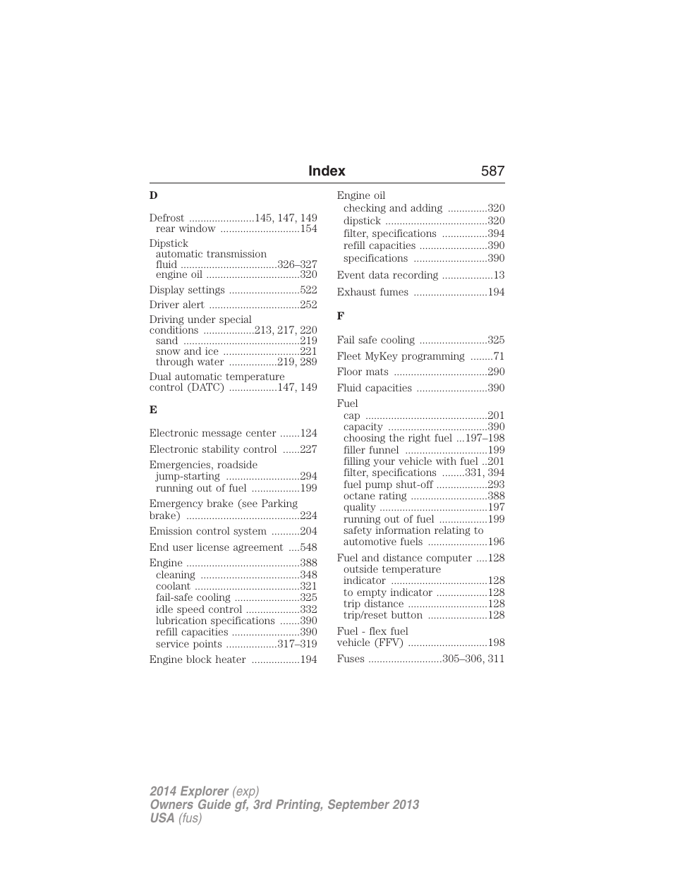 Index 587 | FORD 2014 Explorer v.3 User Manual | Page 588 / 593