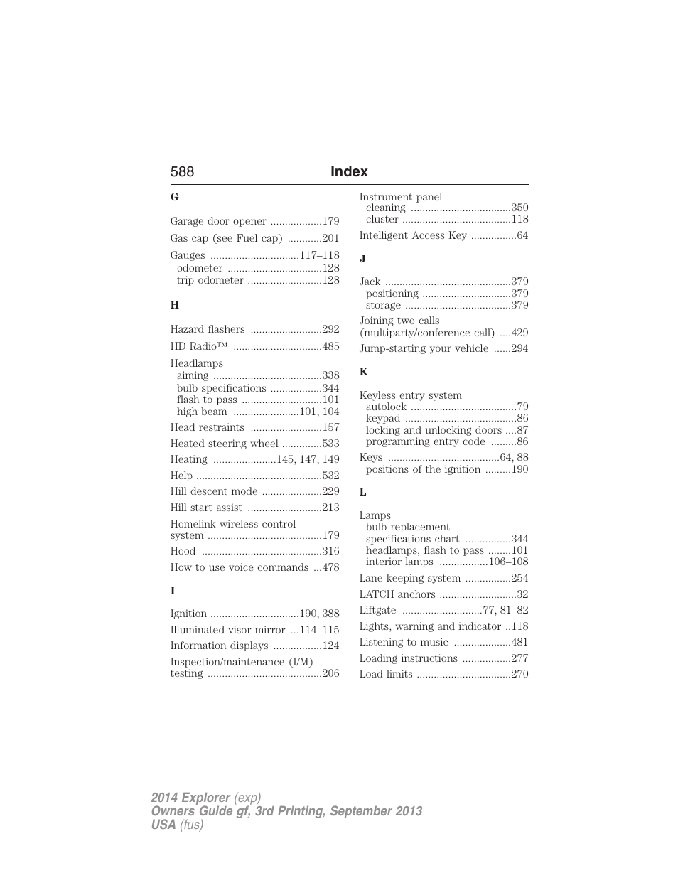 588 index | FORD 2014 Explorer v.3 User Manual | Page 589 / 593