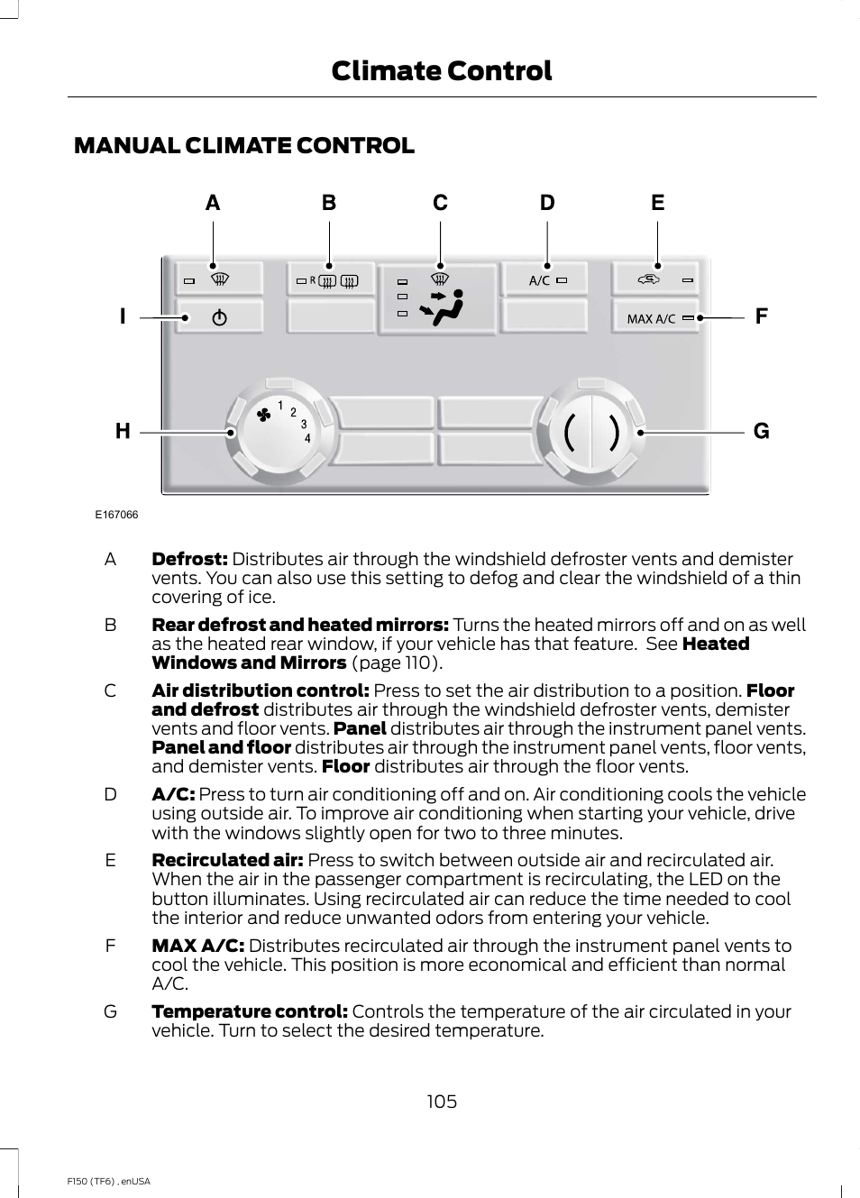 Climate control, Manual climate control | FORD 2014 F-150 Raptor v.2 User Manual | Page 108 / 470