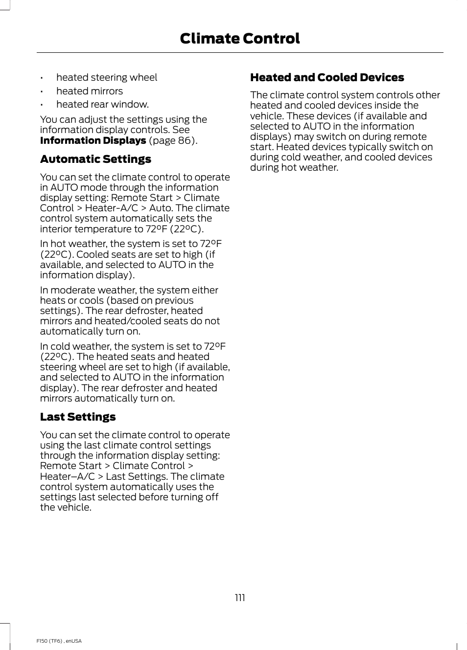 Climate control | FORD 2014 F-150 Raptor v.2 User Manual | Page 114 / 470