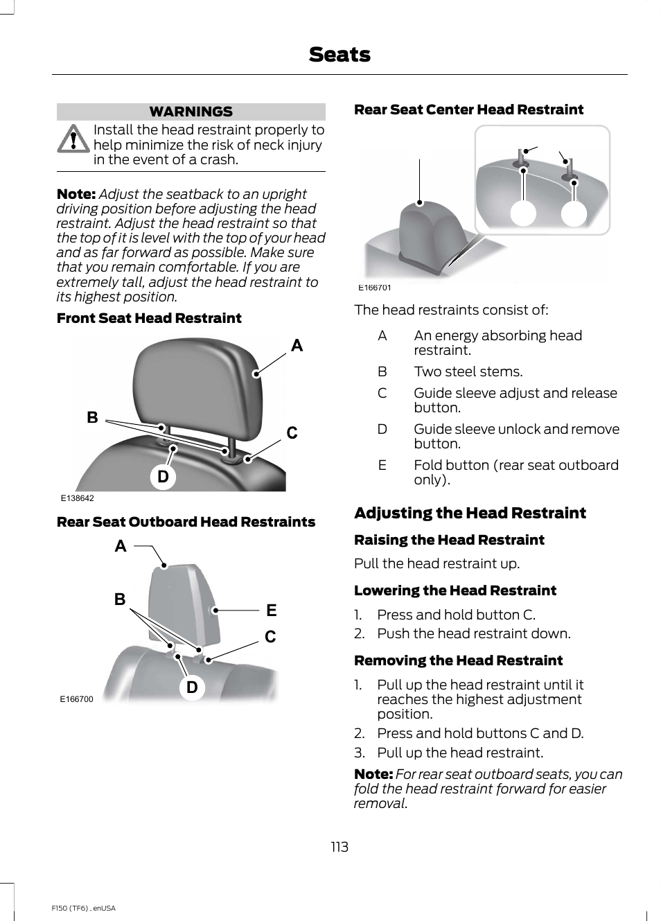 Seats, Ed c b a, Ad c b | FORD 2014 F-150 Raptor v.2 User Manual | Page 116 / 470