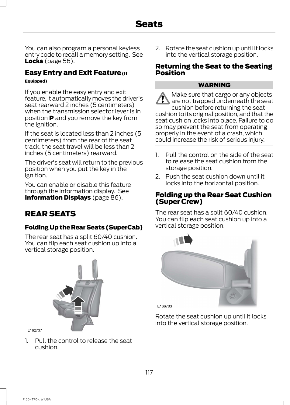 Rear seats, Seats | FORD 2014 F-150 Raptor v.2 User Manual | Page 120 / 470