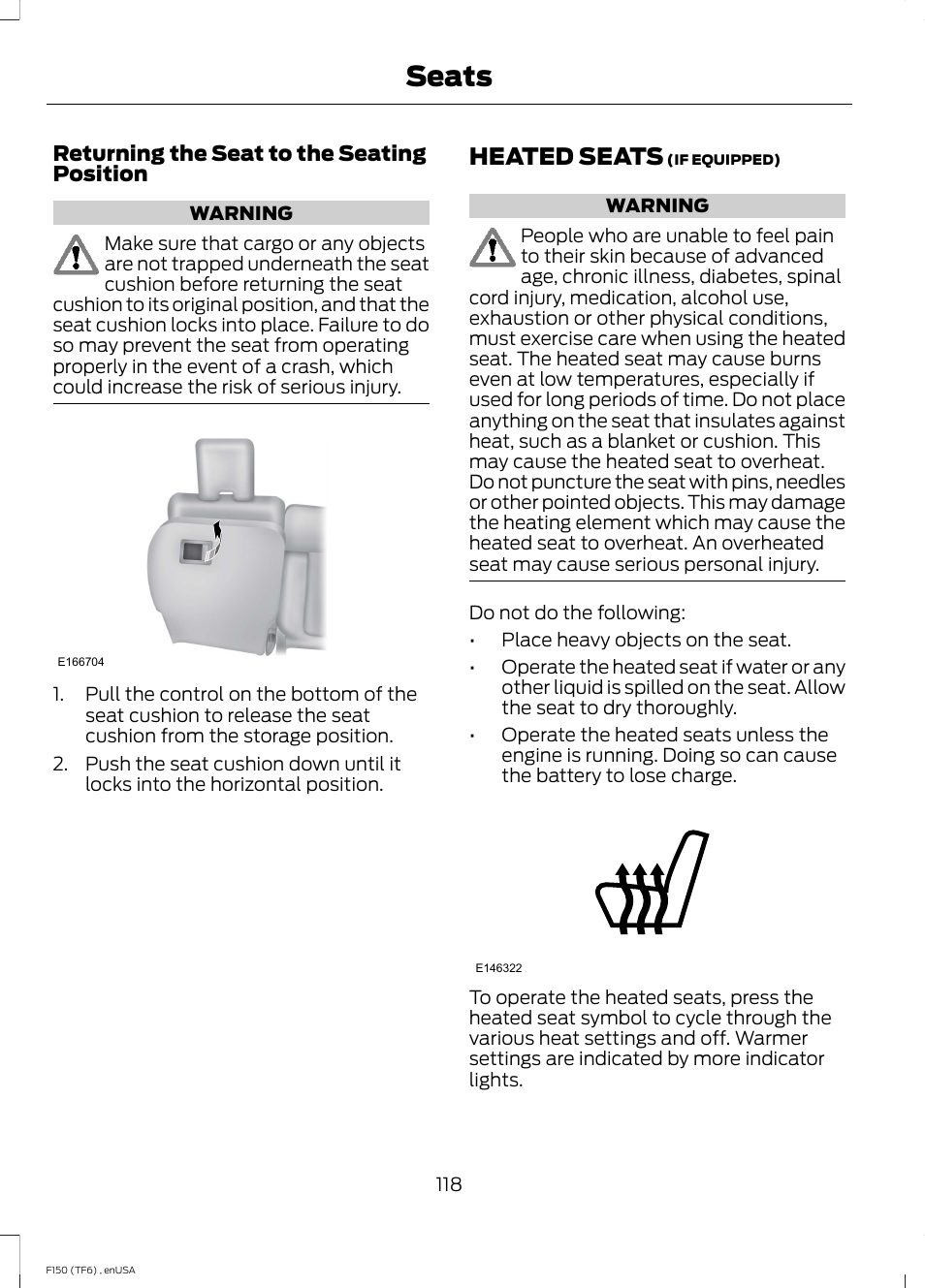 Heated seats, Seats | FORD 2014 F-150 Raptor v.2 User Manual | Page 121 / 470