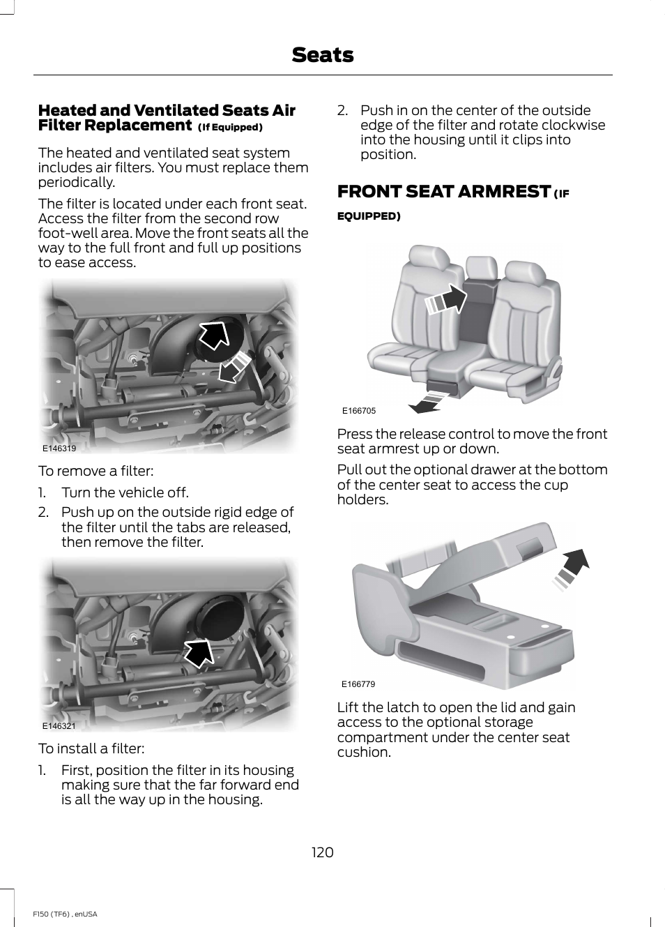 Front seat armrest, Seats | FORD 2014 F-150 Raptor v.2 User Manual | Page 123 / 470