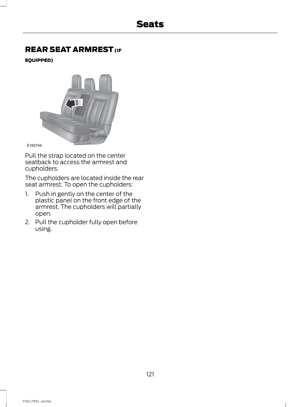 Rear seat armrest, Seats | FORD 2014 F-150 Raptor v.2 User Manual | Page 124 / 470