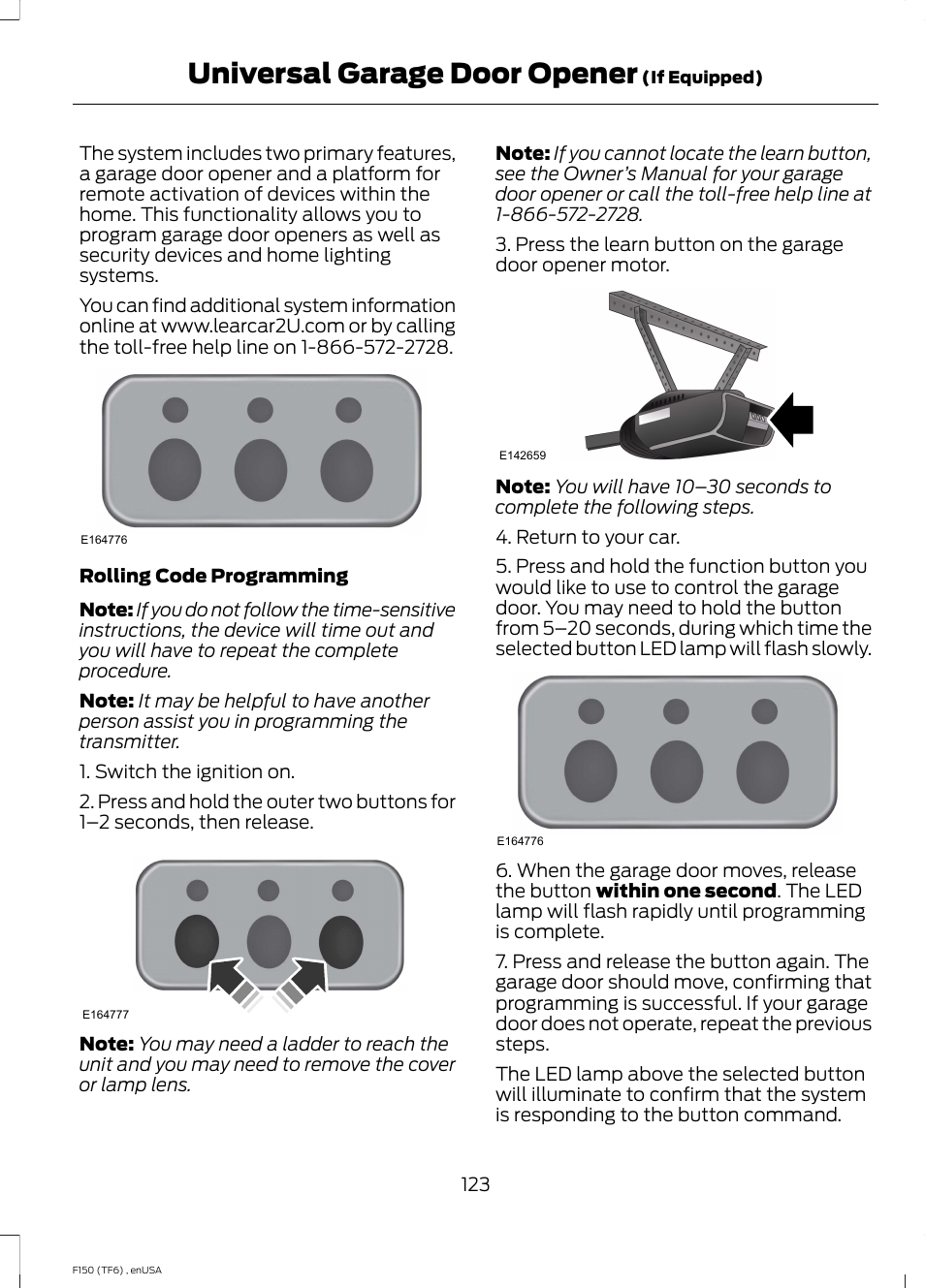 Universal garage door opener | FORD 2014 F-150 Raptor v.2 User Manual | Page 126 / 470