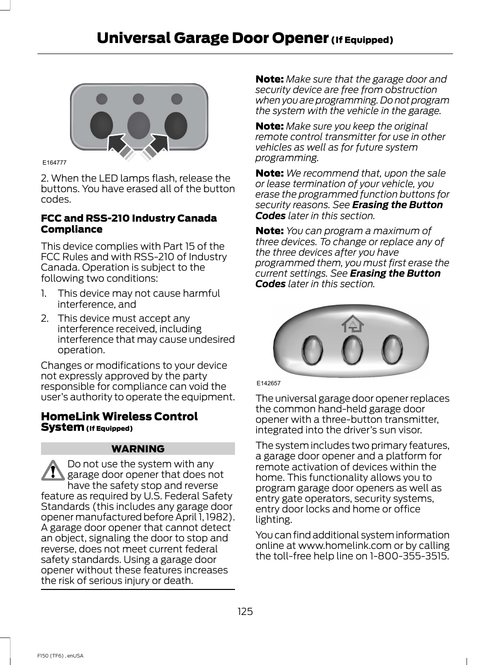 Universal garage door opener | FORD 2014 F-150 Raptor v.2 User Manual | Page 128 / 470