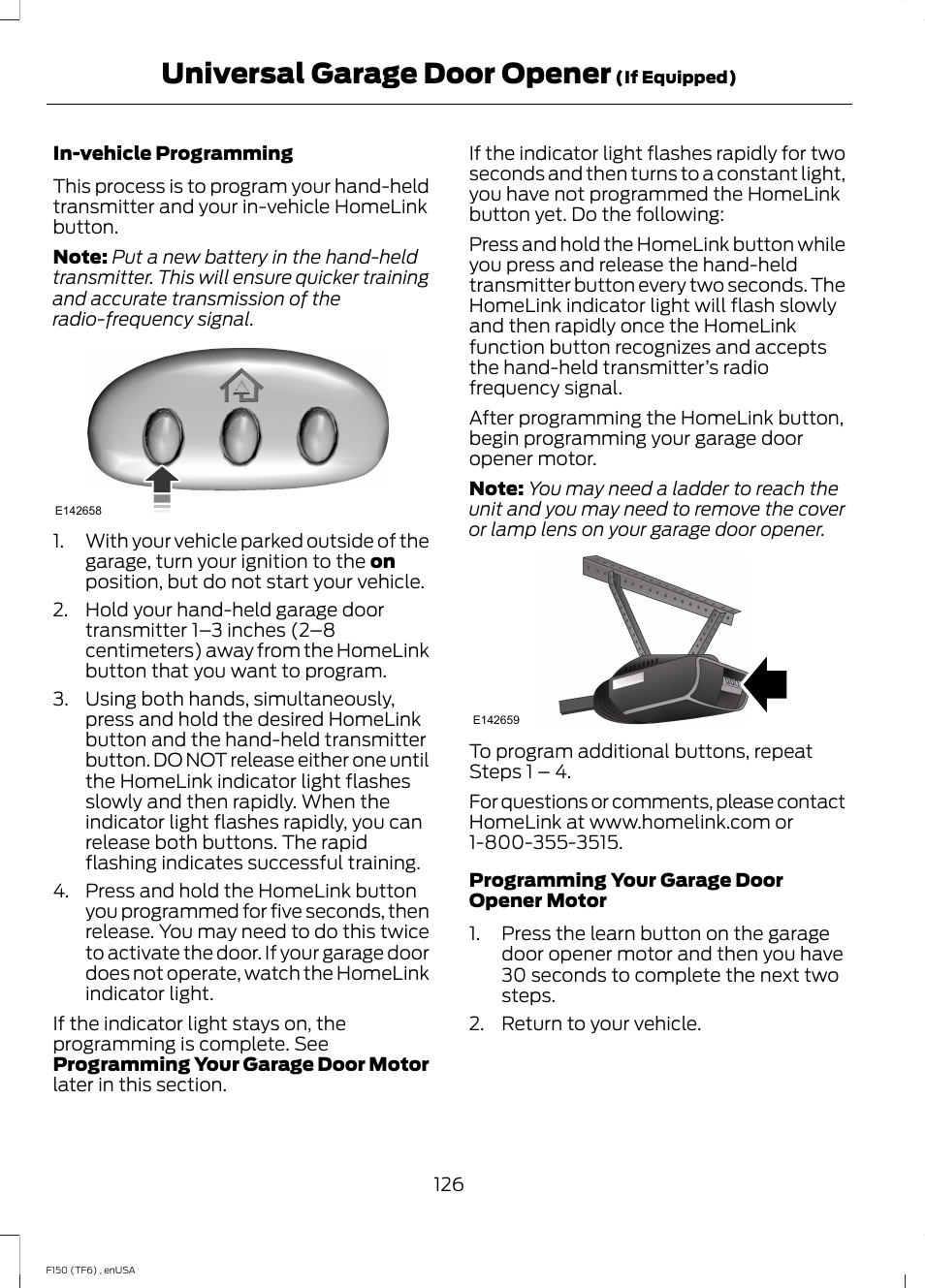 Universal garage door opener | FORD 2014 F-150 Raptor v.2 User Manual | Page 129 / 470