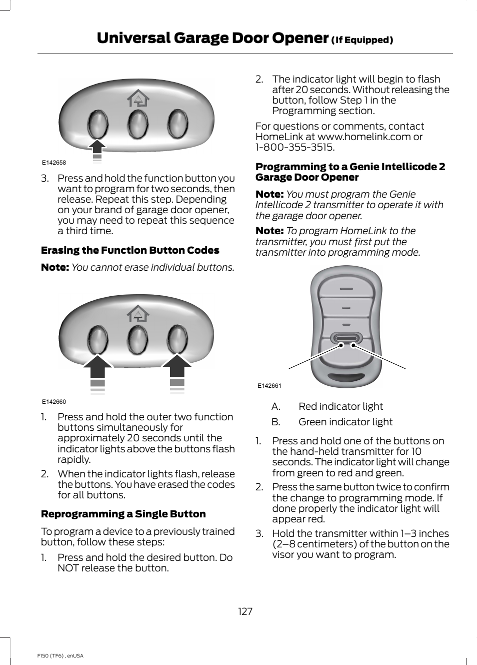 Universal garage door opener | FORD 2014 F-150 Raptor v.2 User Manual | Page 130 / 470