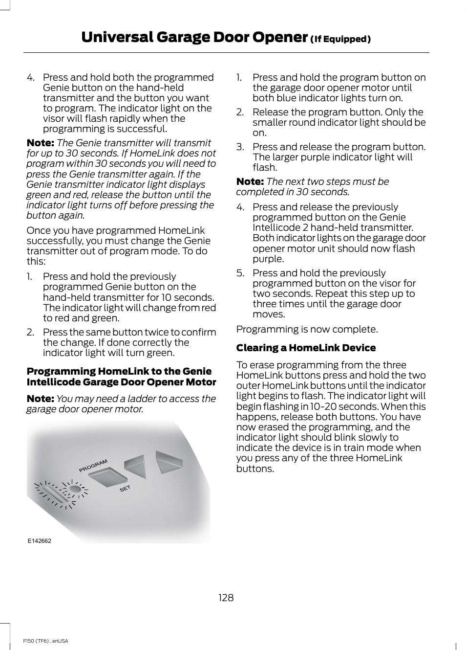 Universal garage door opener | FORD 2014 F-150 Raptor v.2 User Manual | Page 131 / 470