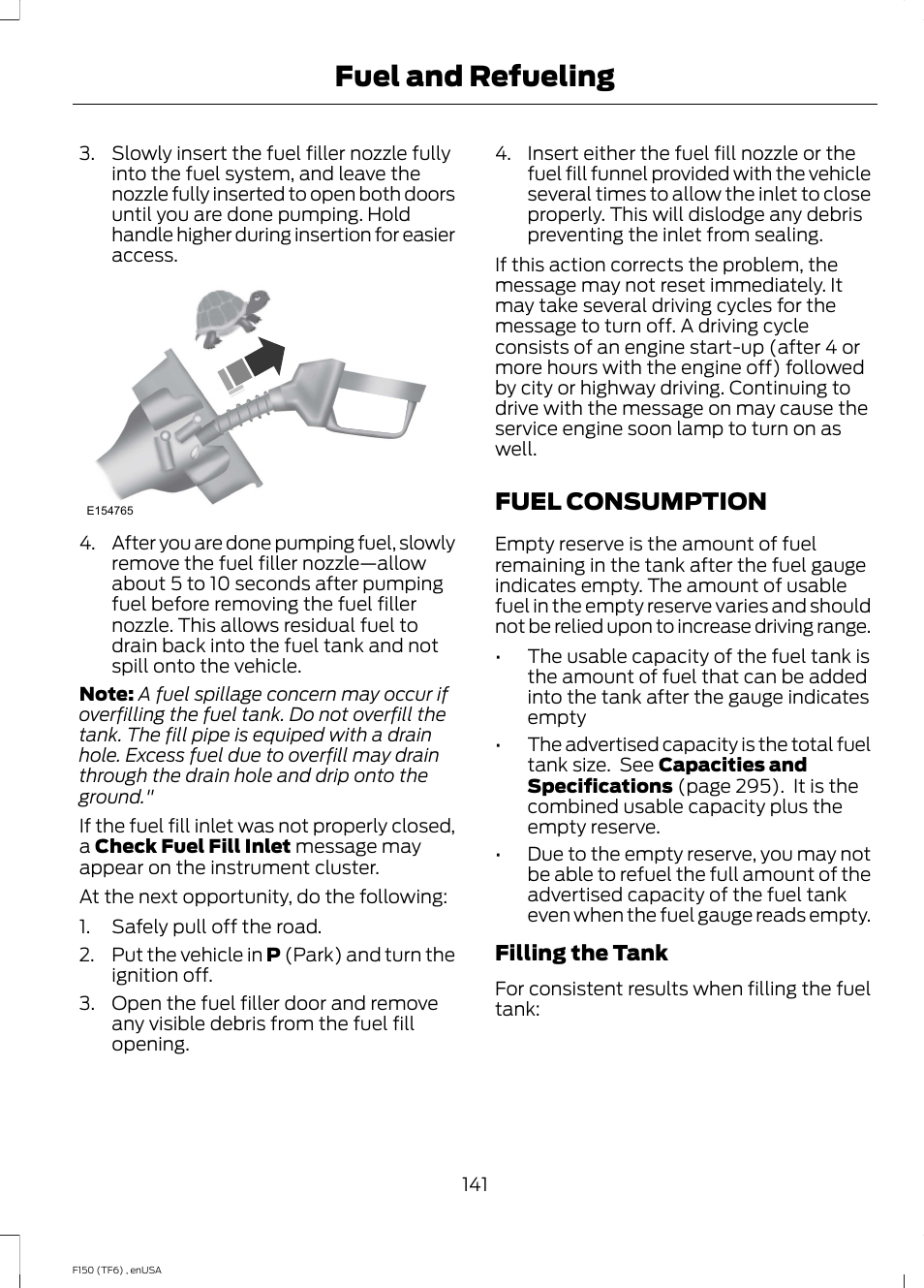 Fuel consumption, Fuel and refueling | FORD 2014 F-150 Raptor v.2 User Manual | Page 144 / 470